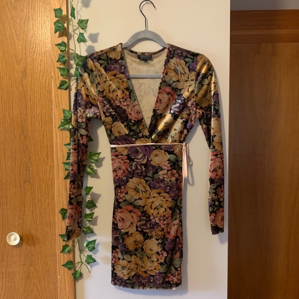 Topshop Velvet Floral Tie Dress